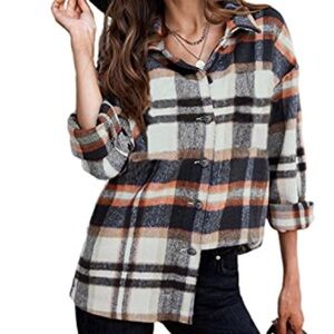 Women’s Casual Plaid Blend Button Down Long Sleeve Shirt Jacket Shacket Size Sm